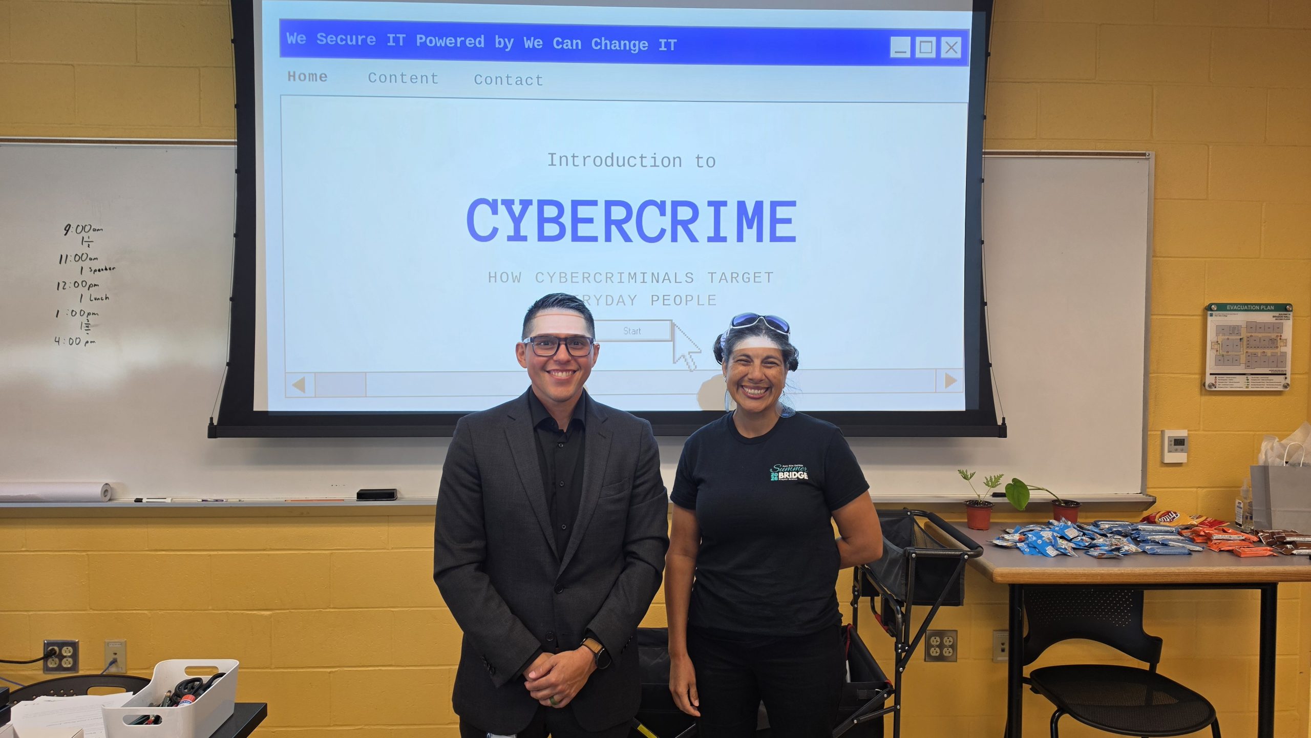 We Can Change IT delivering a cybersecurity presentation in a classroom and training environment.